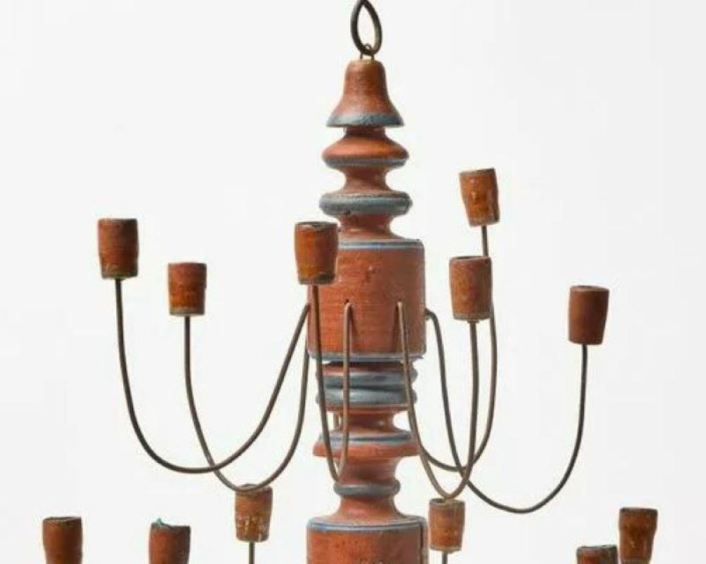 Folk Art Chandelier, 21 Candles In Good Condition For Sale In Doylestown, PA
