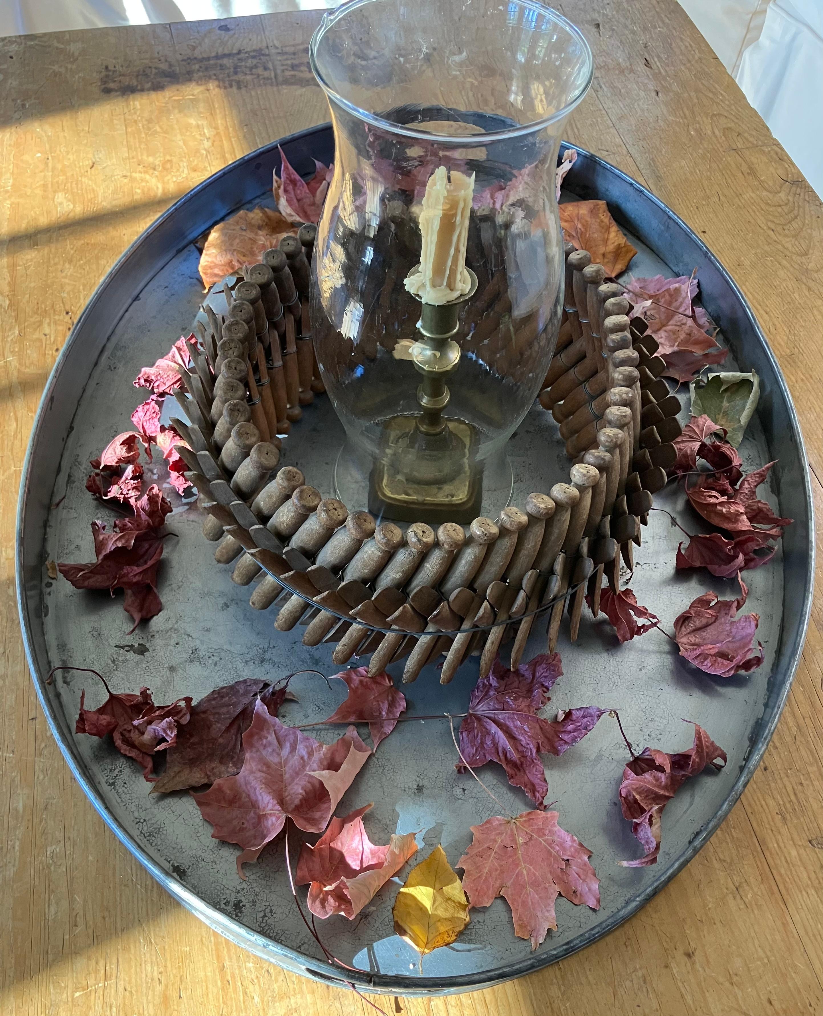 Folk Art Wood Clothes Pin Wreath In Good Condition For Sale In New York, NY