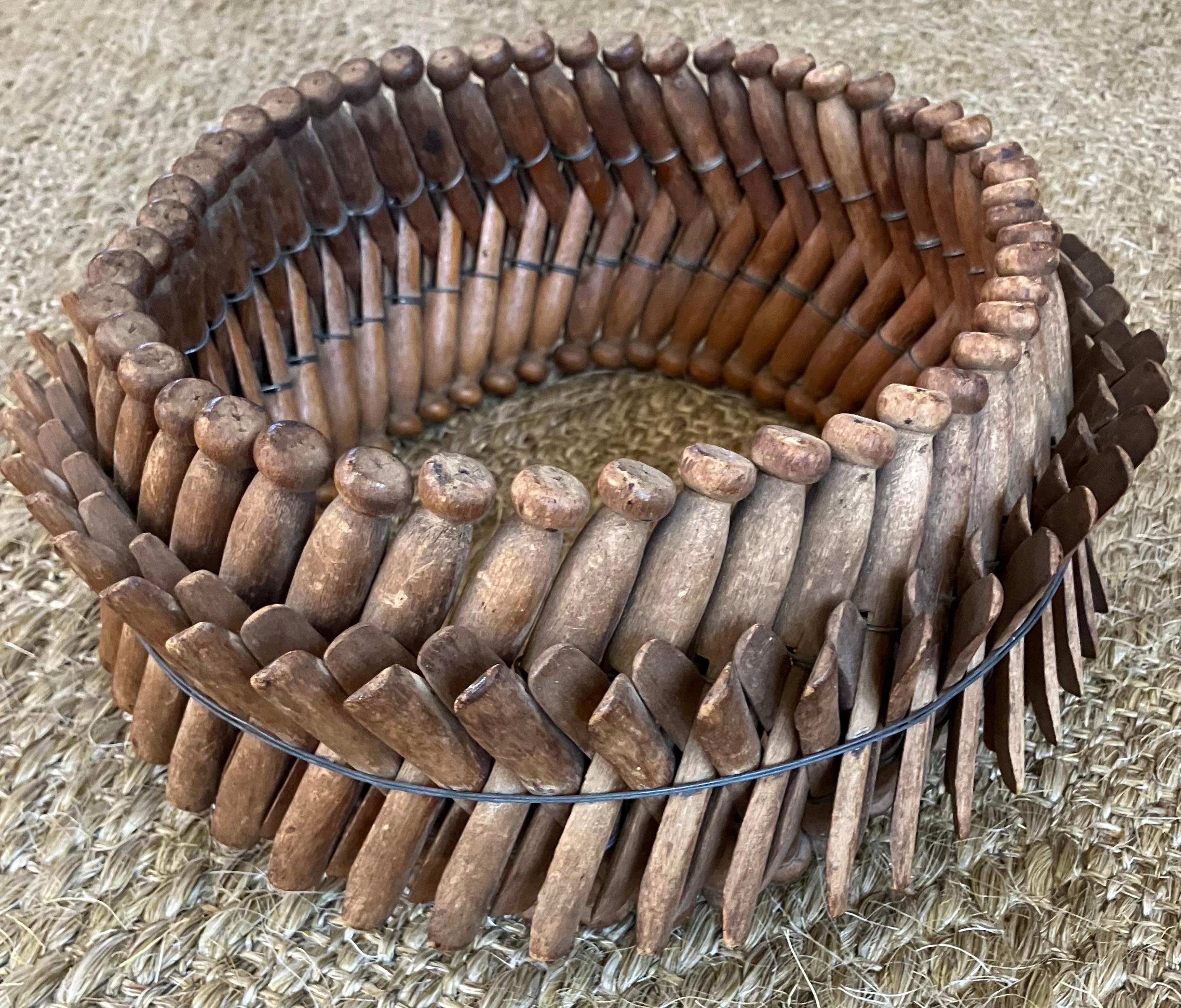 Early 20th Century Folk Art Wood Clothes Pin Wreath For Sale