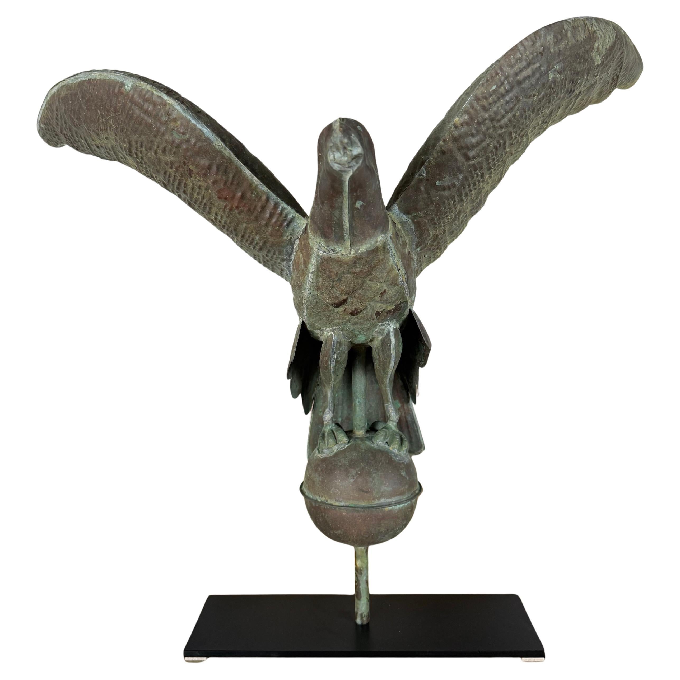 Folk Art Copper Eagle Weathervane on Iron Base