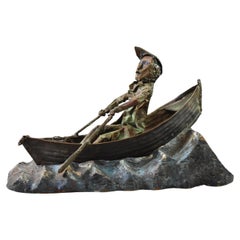 Vintage Folk Art Copper Sculpture Man In Row Boat By S.J. Rossbach Circa 1966