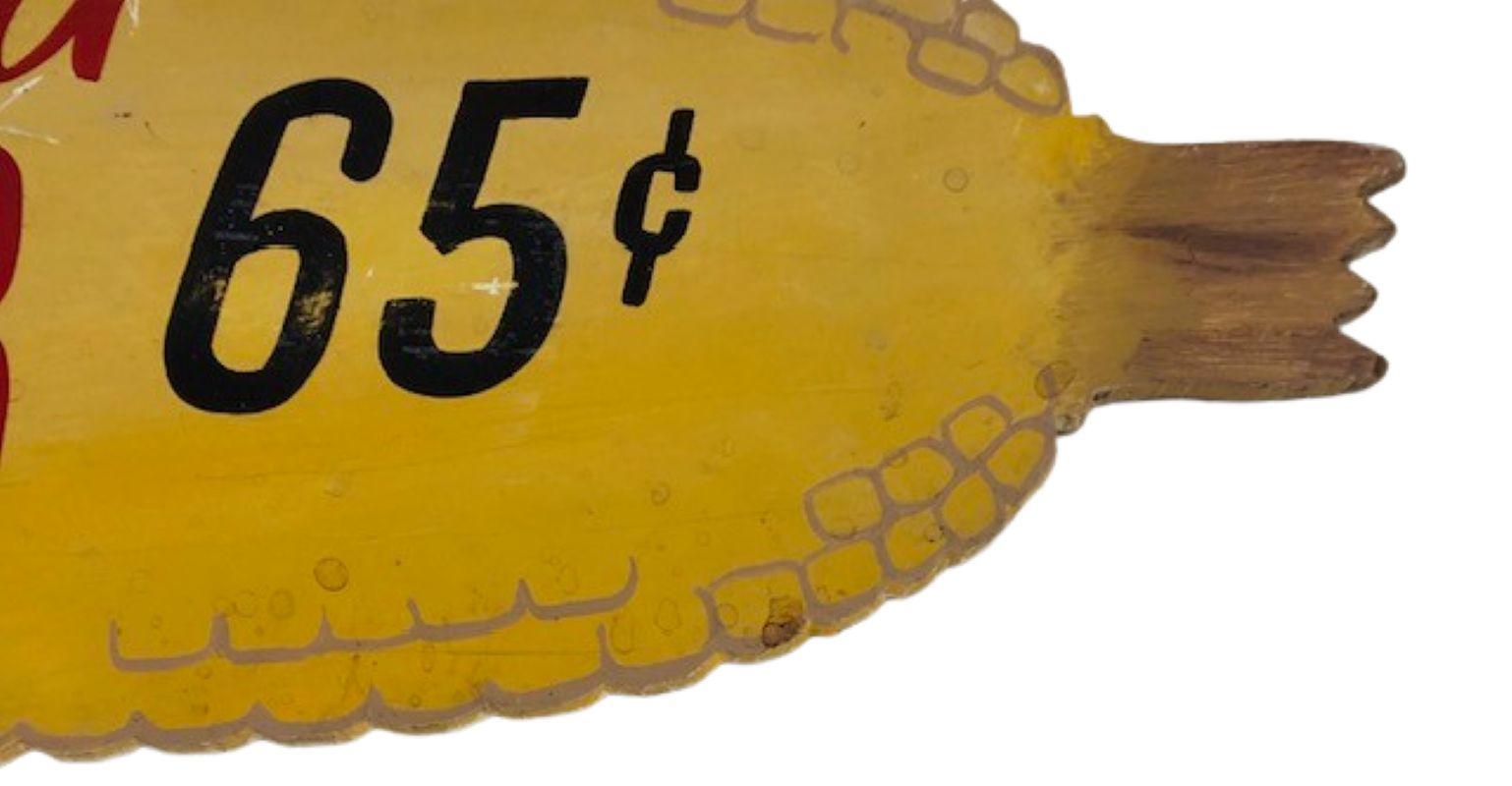 Peint à la main Enseigne commerciale d'art populaire en forme d'épi de maïs, vers 1950 en vente