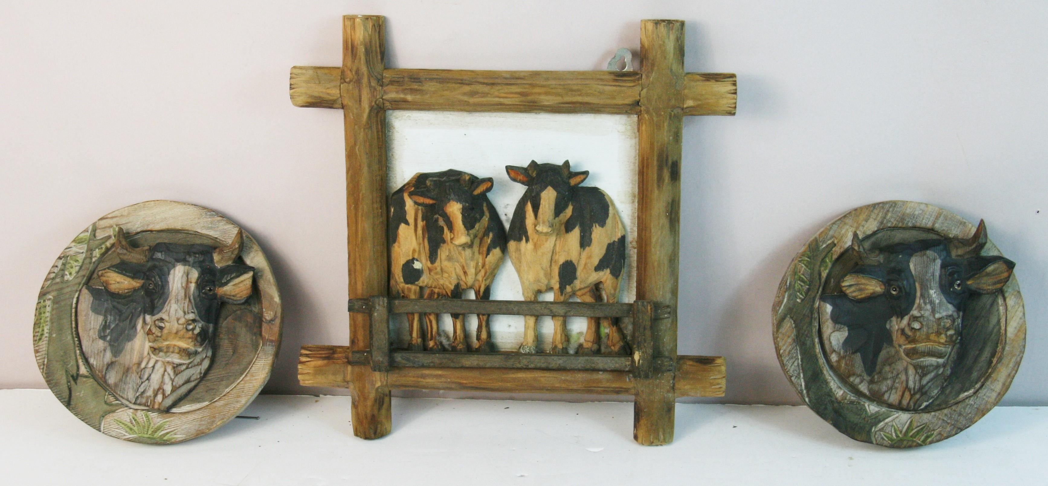 1875 Set of 3 hand carved cow Folk Art wall hand carved cows
square 12x12