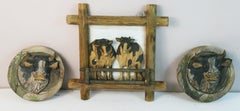 Hand-Carved Folk Art Cow Wall Sculptures Set of Three, Hardwood, 1970s