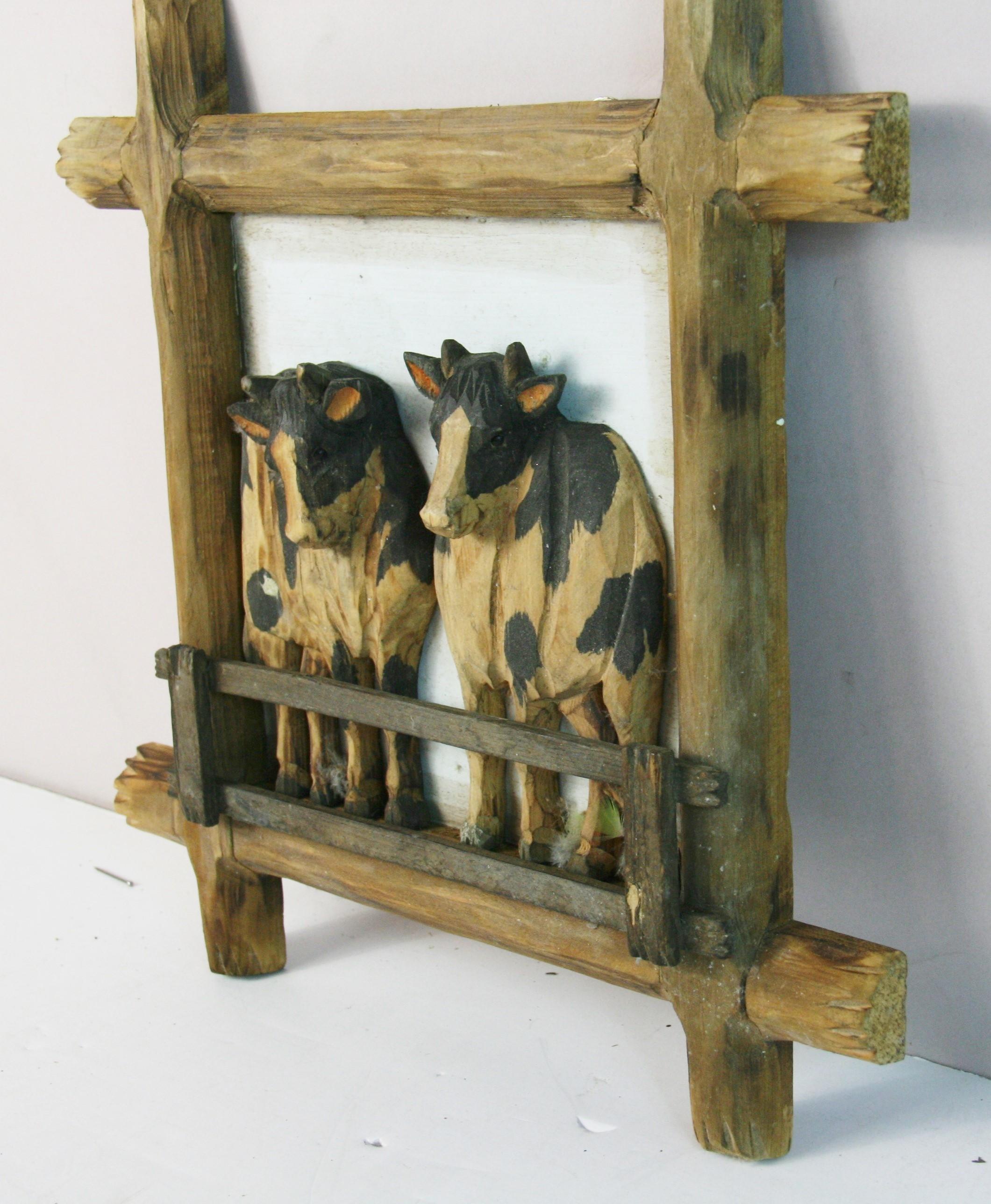 Folk Art Cow Wall Sculptures Set of Three in vendita 1
