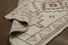 Folk Art Cream and Taupe Hand-Knotted Wool Runner 3'x12'