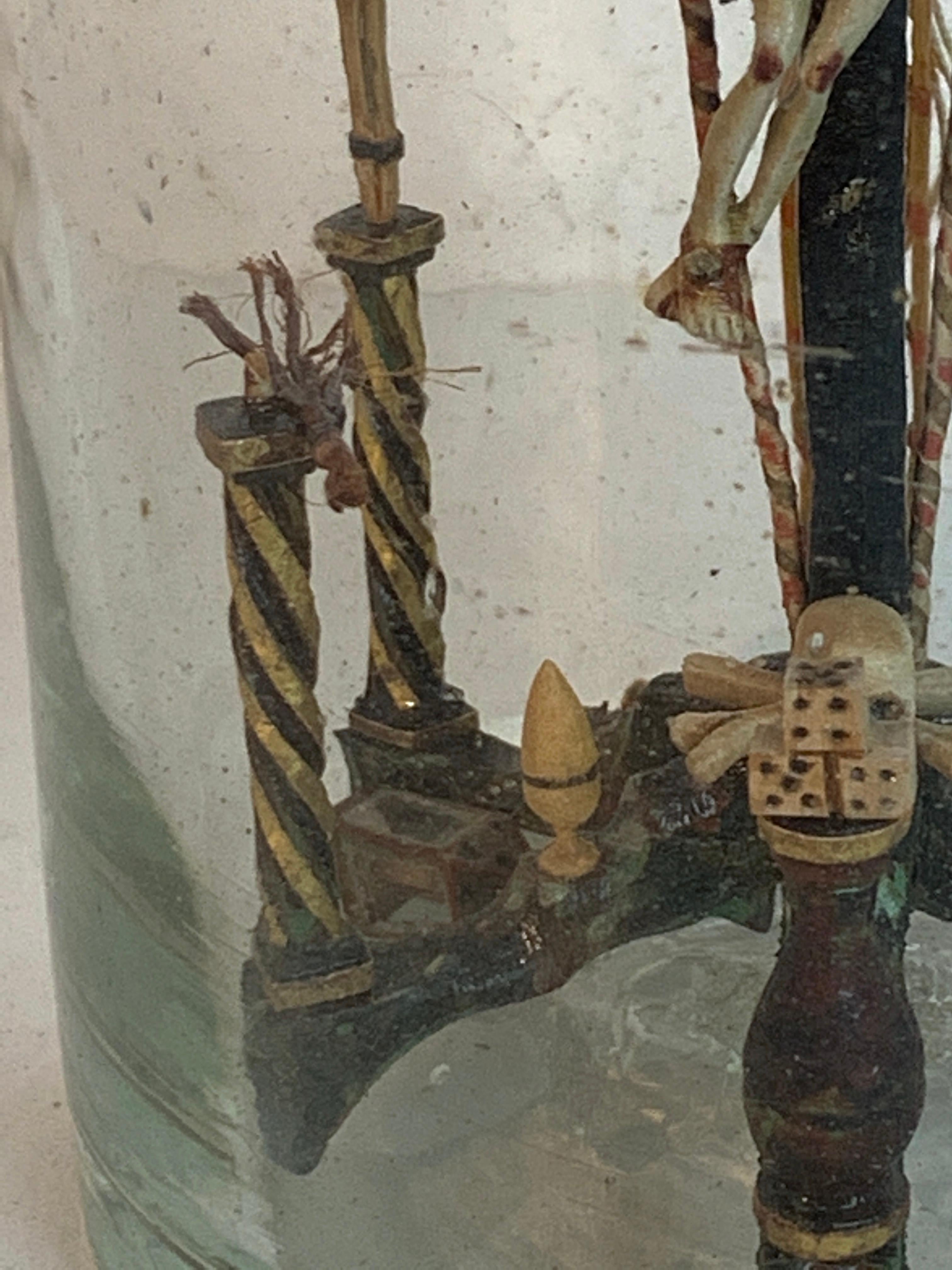 20th Century Folk Art Crucifixion Scene in a Bottle