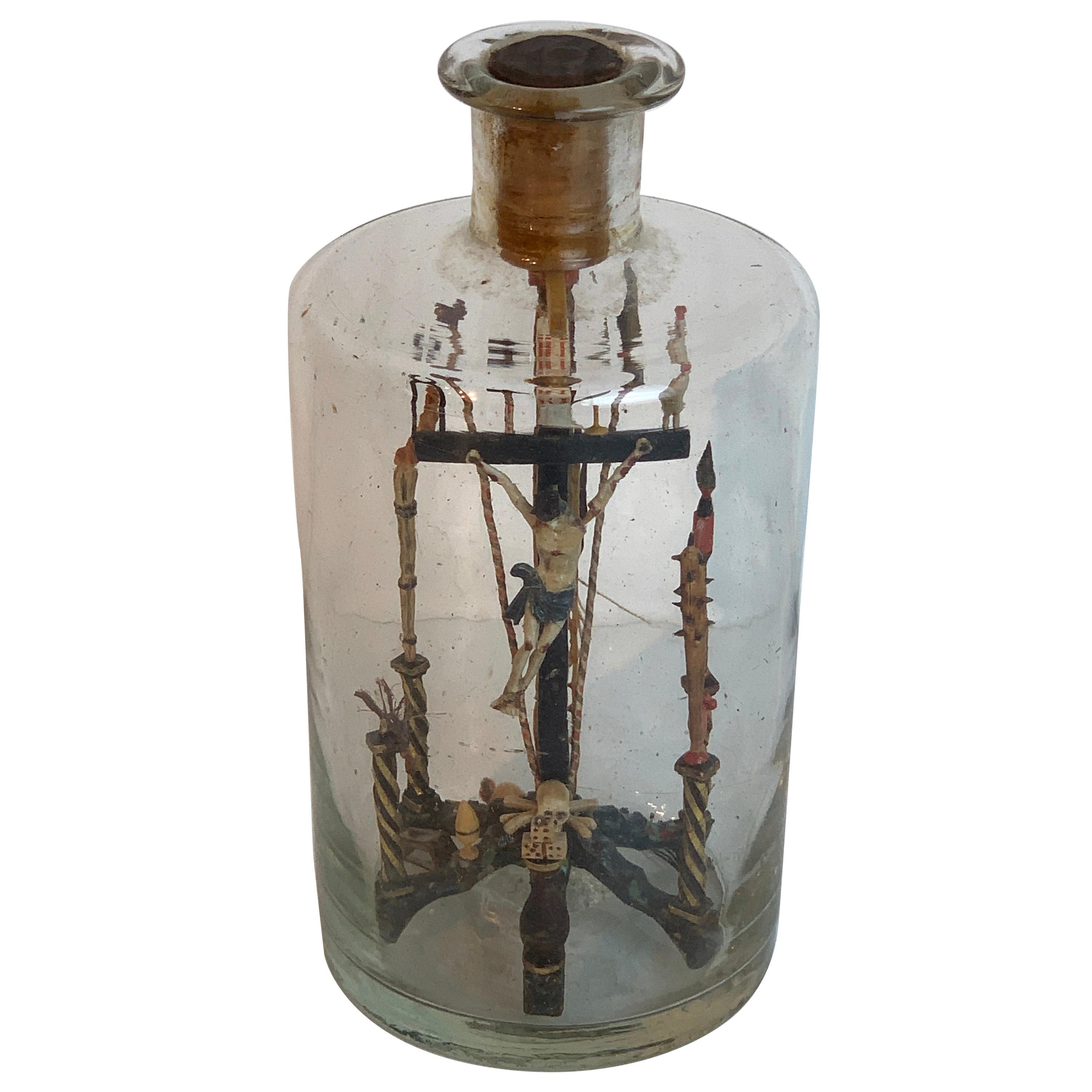 Folk Art Crucifixion Scene in a Bottle