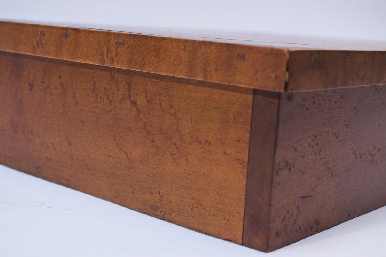 Folk Art Deco Maple Burl Wood Decorative Lock Box with Inlay Detail For Sale 1