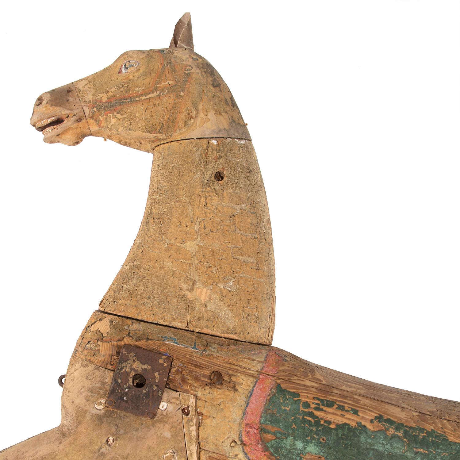 19th Century Folk Art Decorative Carved Wooden Horse in Original Paint For Sale
