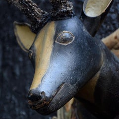 Folk Art Deer’s Trophy Plaque with Natural Antlers, circa 1880