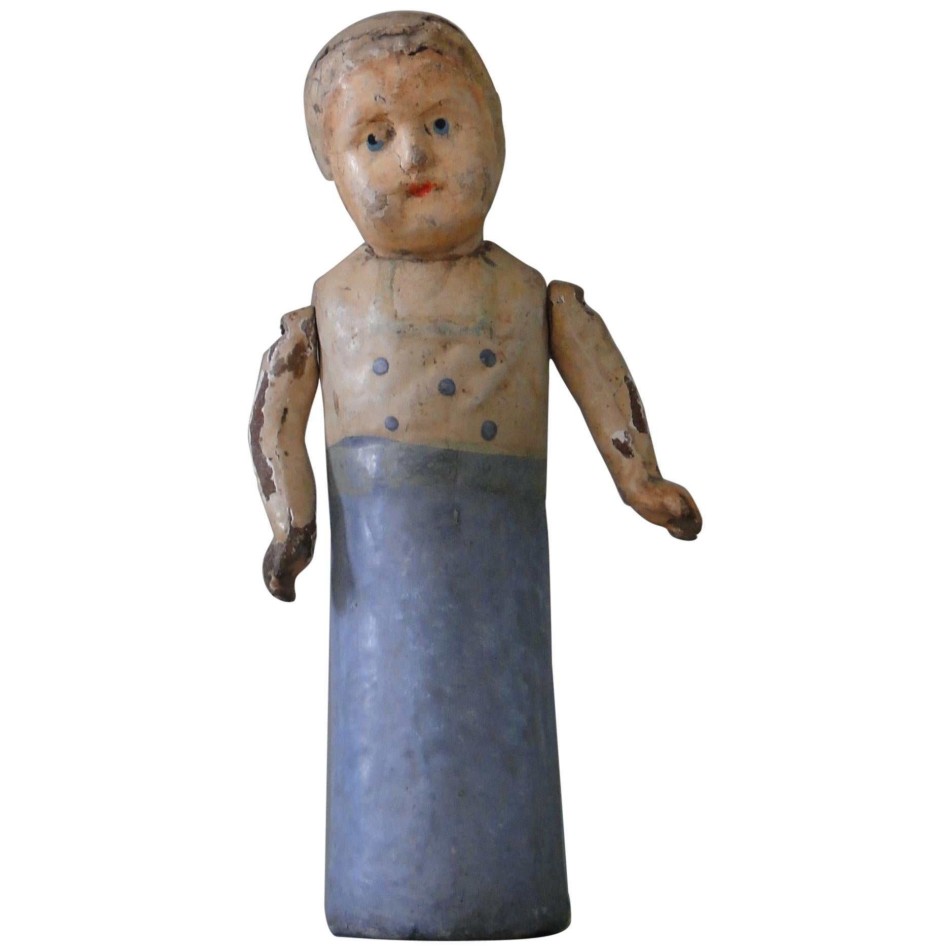 Folk Art Doll of Papier Mâché, 1900 For Sale