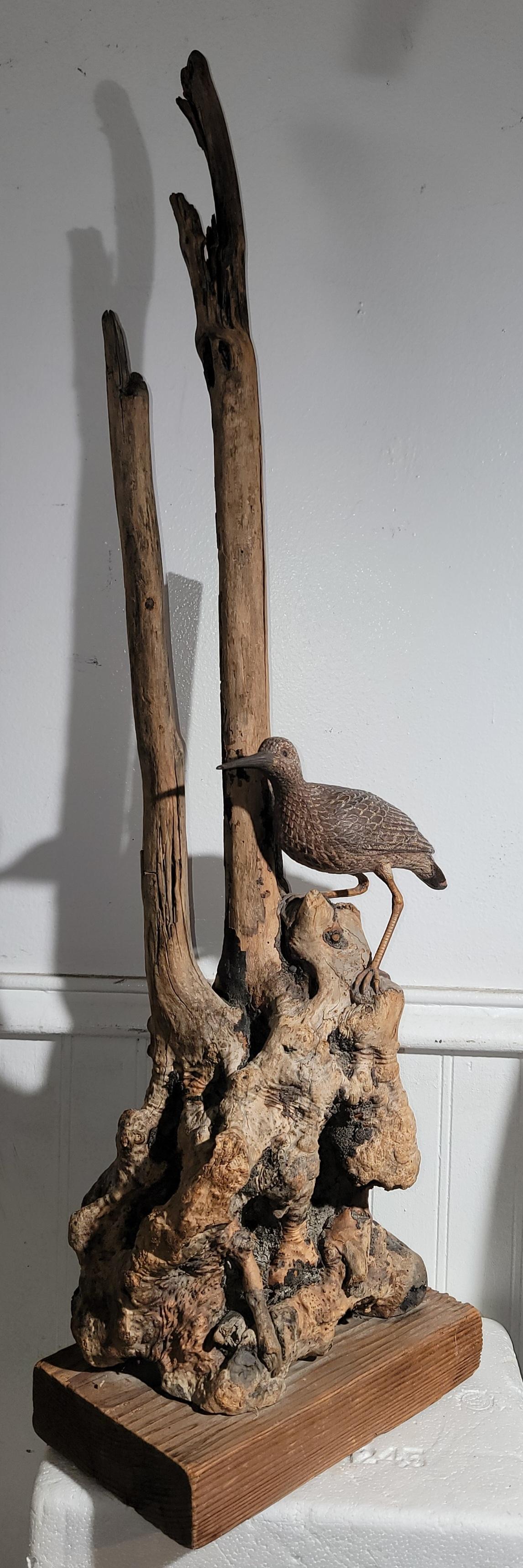 Folk Art Drift Wood Sculpture W/ Bird In Good Condition For Sale In Los Angeles, CA