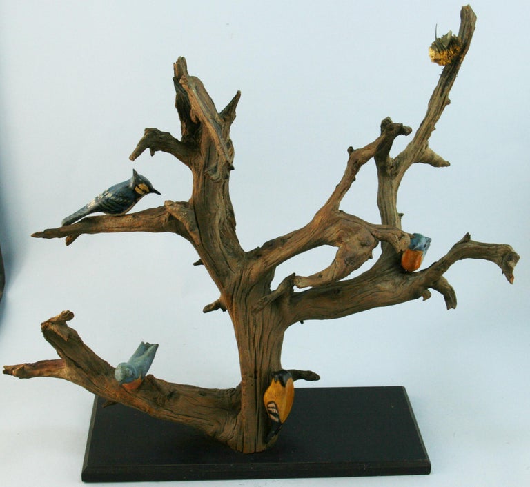 Folk Art Cedar driftwood hand carved Eastern bird sculpture.