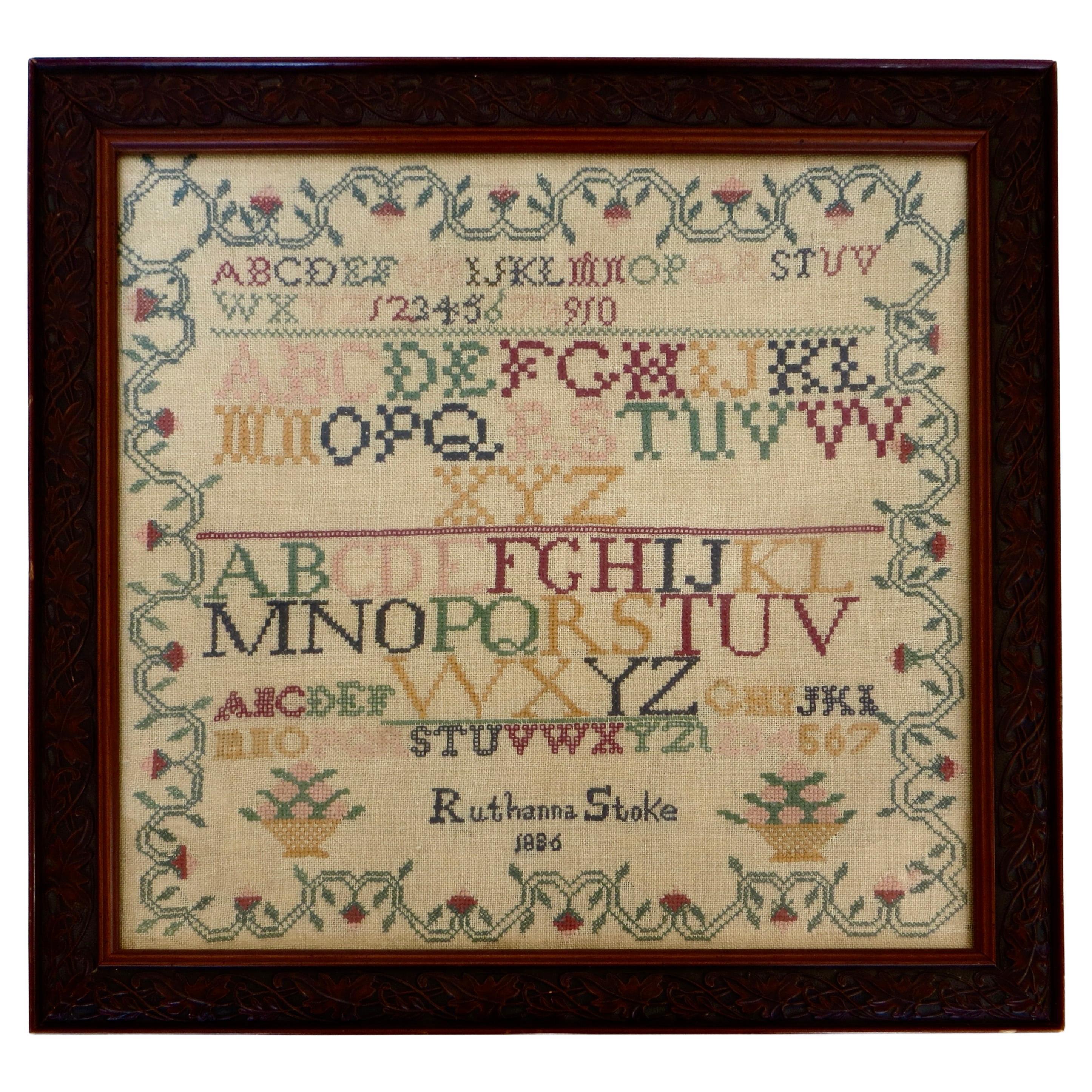 Folk Art Early 19thC American Sampler Wrought By "Ruthanna Stoke" Datiert 1836 im Angebot