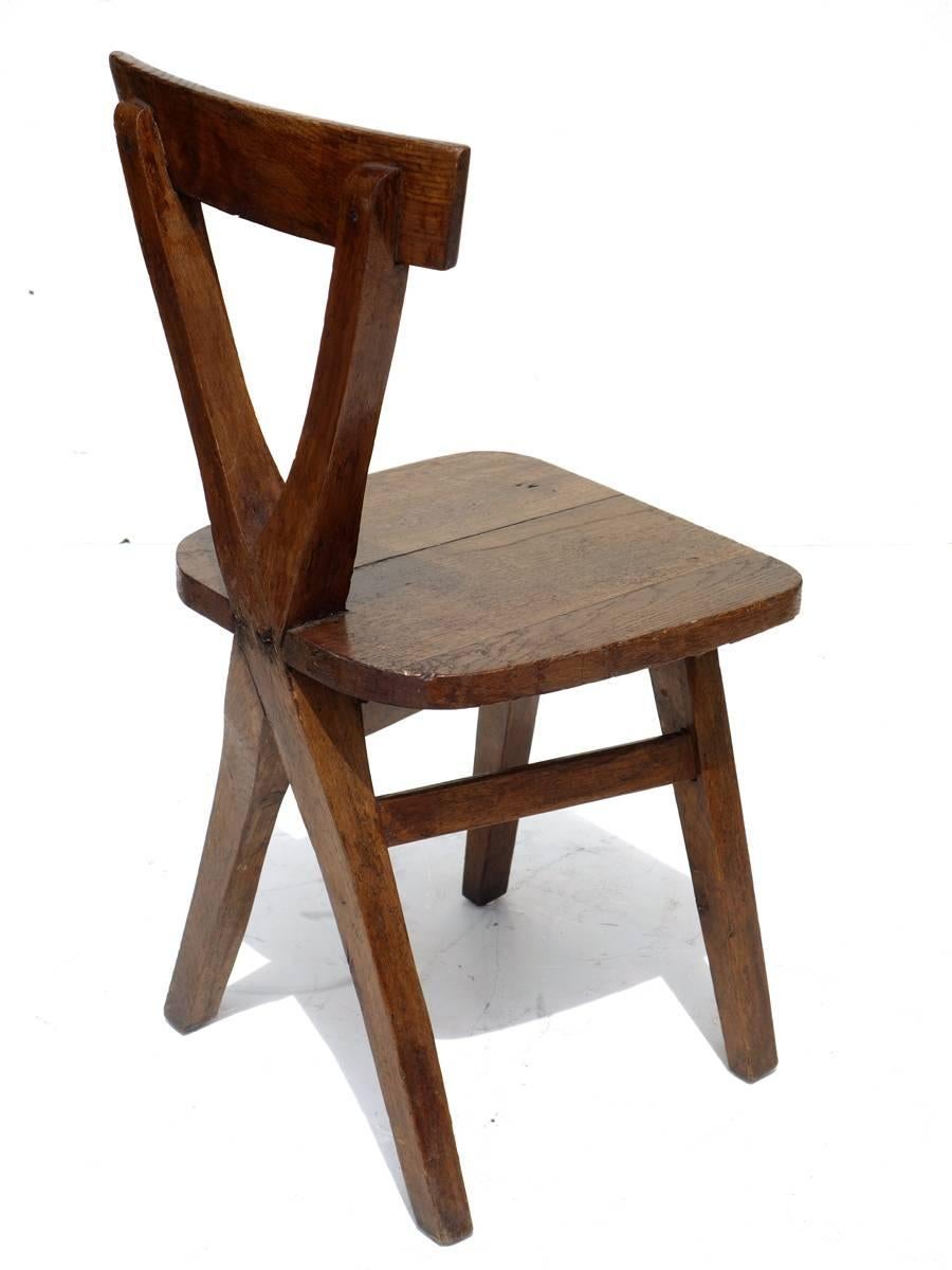 Hand-Carved Folk Art Early 20th Century Wood Rustic Four Chairs For Sale