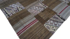 Folk-Art Earth Toned Wool Vintage Rug 7'x9'10''