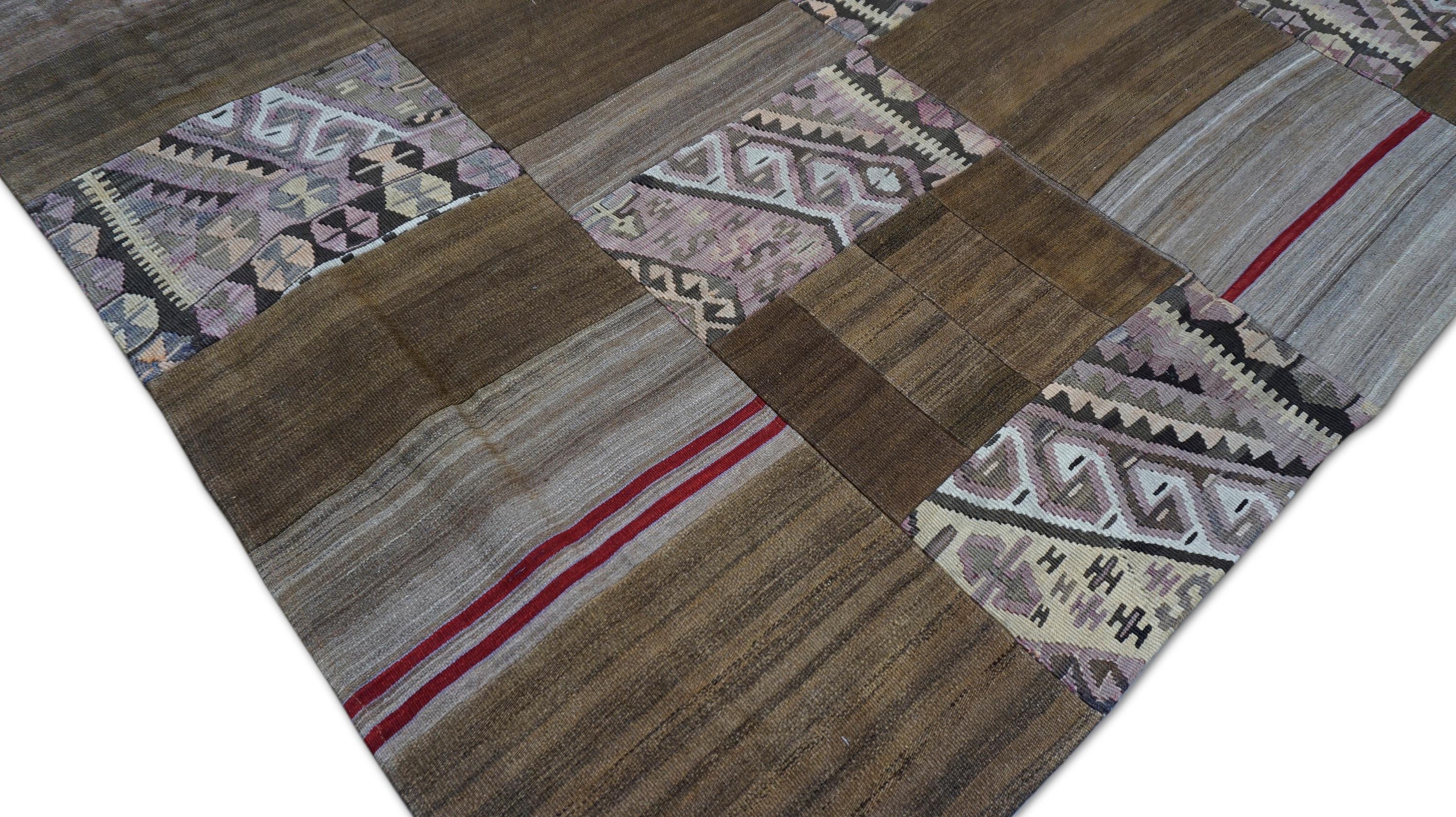 Tessuto a mano Tappeto Folk-Art Earth Toned Wool Vintage 7'x9'10'' in vendita