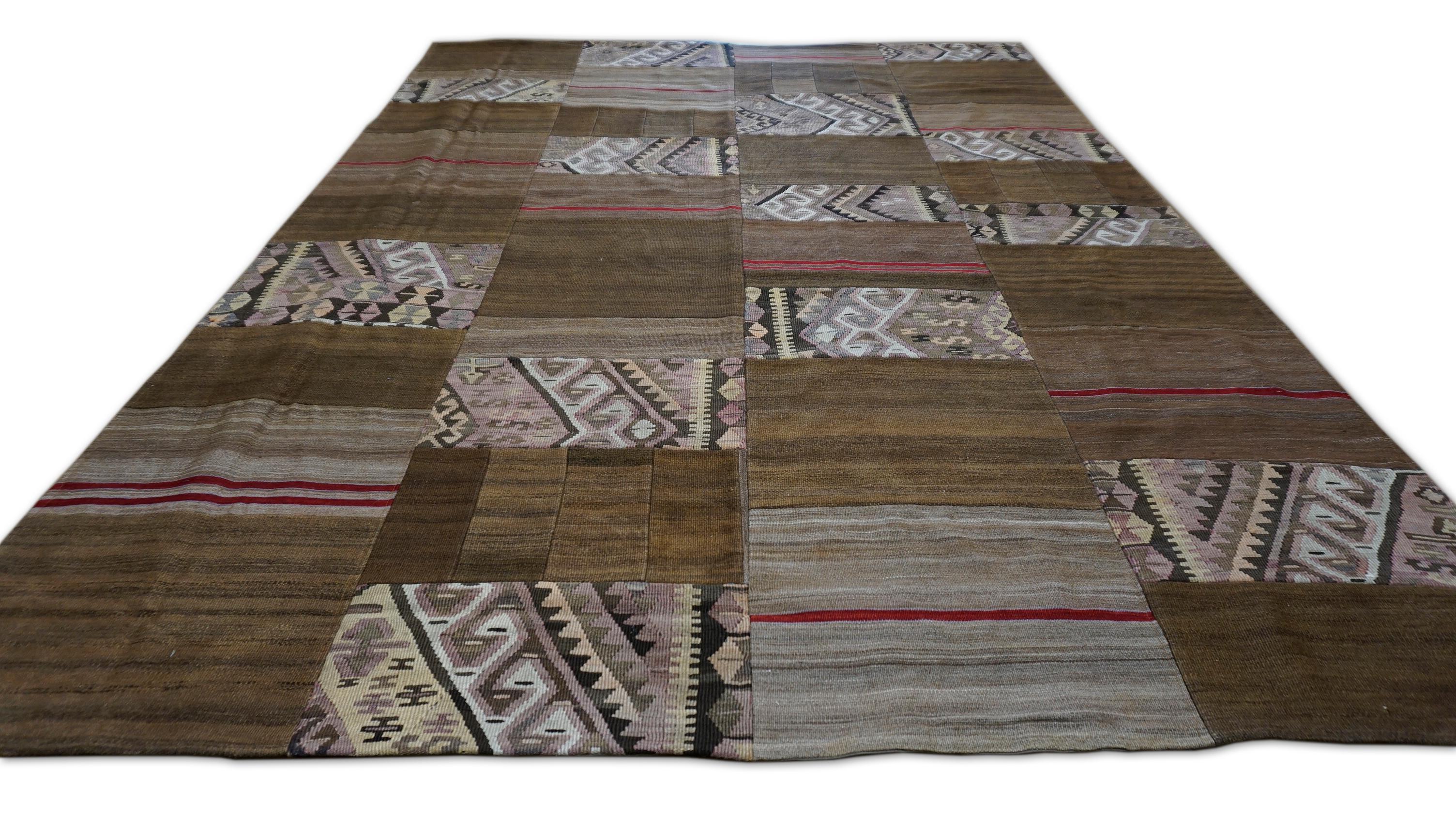 Tappeto Folk-Art Earth Toned Wool Vintage 7'x9'10'' In condizioni buone in vendita a Torrance, CA