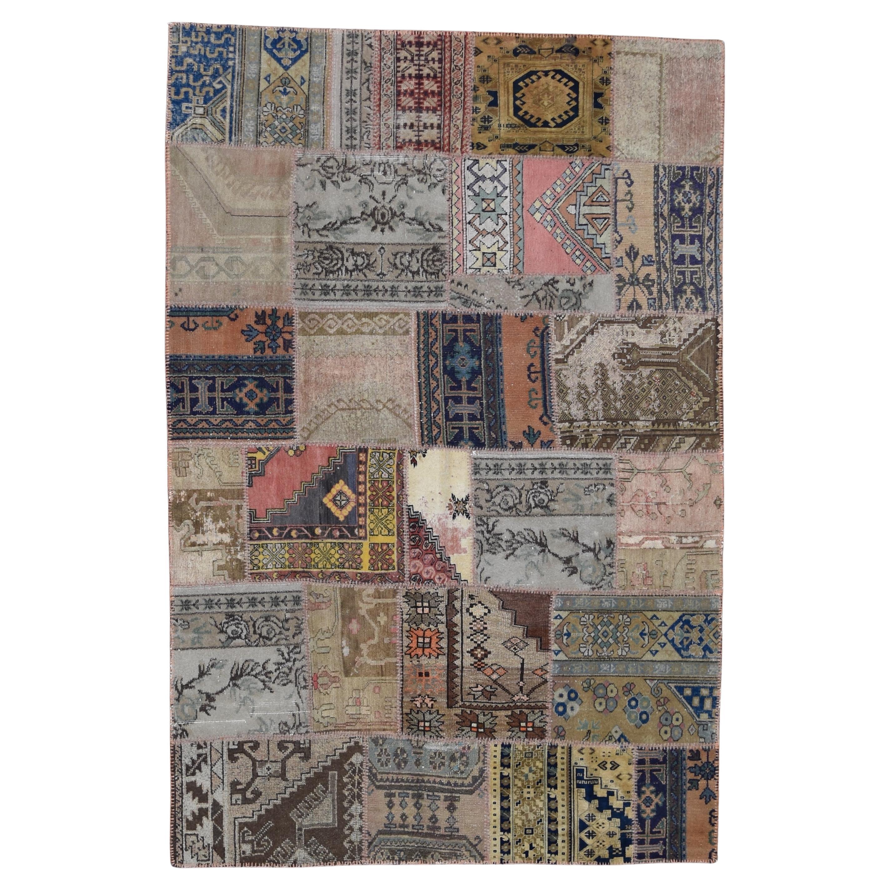 Folk-Art Earthy Colored Patch-Work Designed Rug 6'7''x9'11''