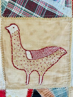 Folk Art Embroidered 1800s Primitive Crazy Quilt  Exceptional initialed Textile