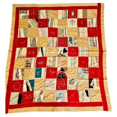 Folk Art Embroidered 1800s Primitive Crazy Quilt  Exceptional initialed Textile
