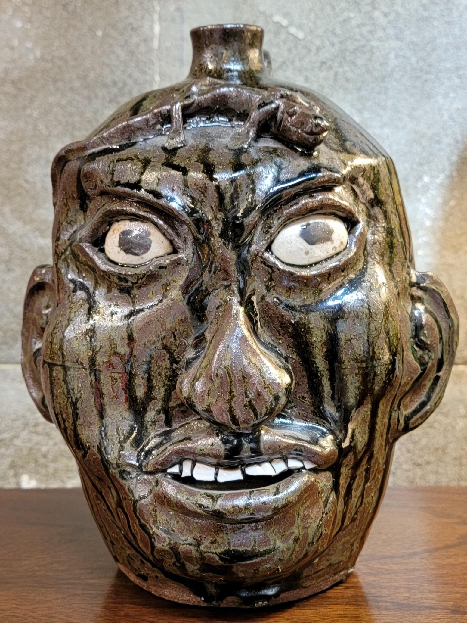 Hand-Crafted Folk Art Face Jug by Chester Hewell For Sale