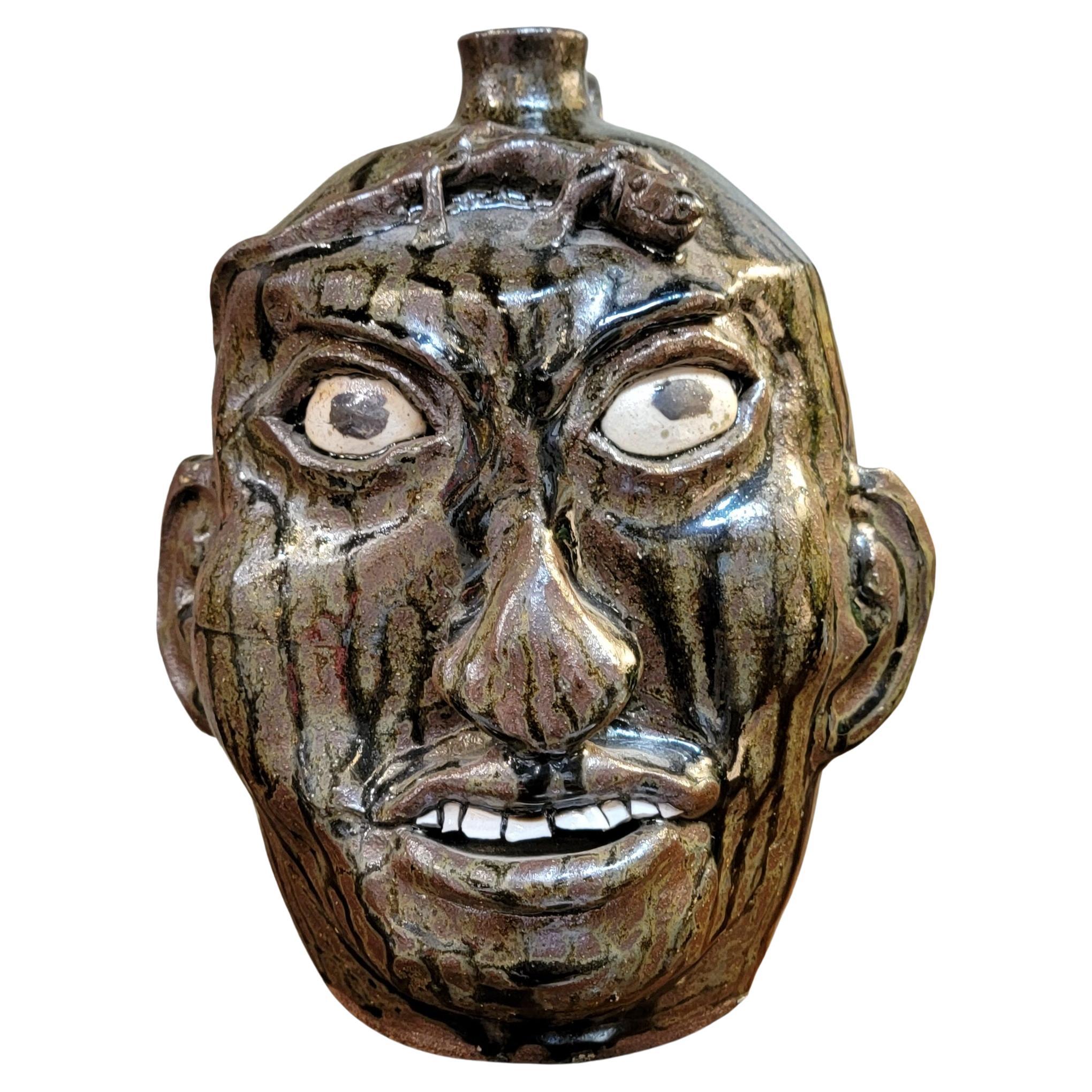 Folk Art Face Jug by Chester Hewell For Sale