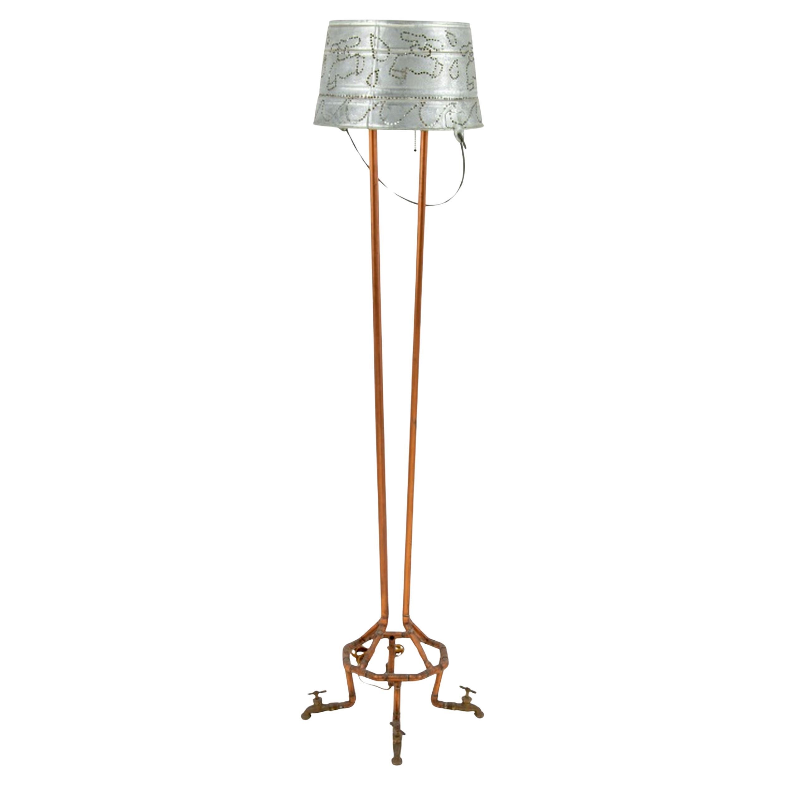 Folk Art Faucet Motif Mixed Metal Floor Lamp For Sale