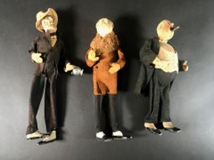 Folk Art Felted Wool and Wire Male Character Dolls, Collection of Three