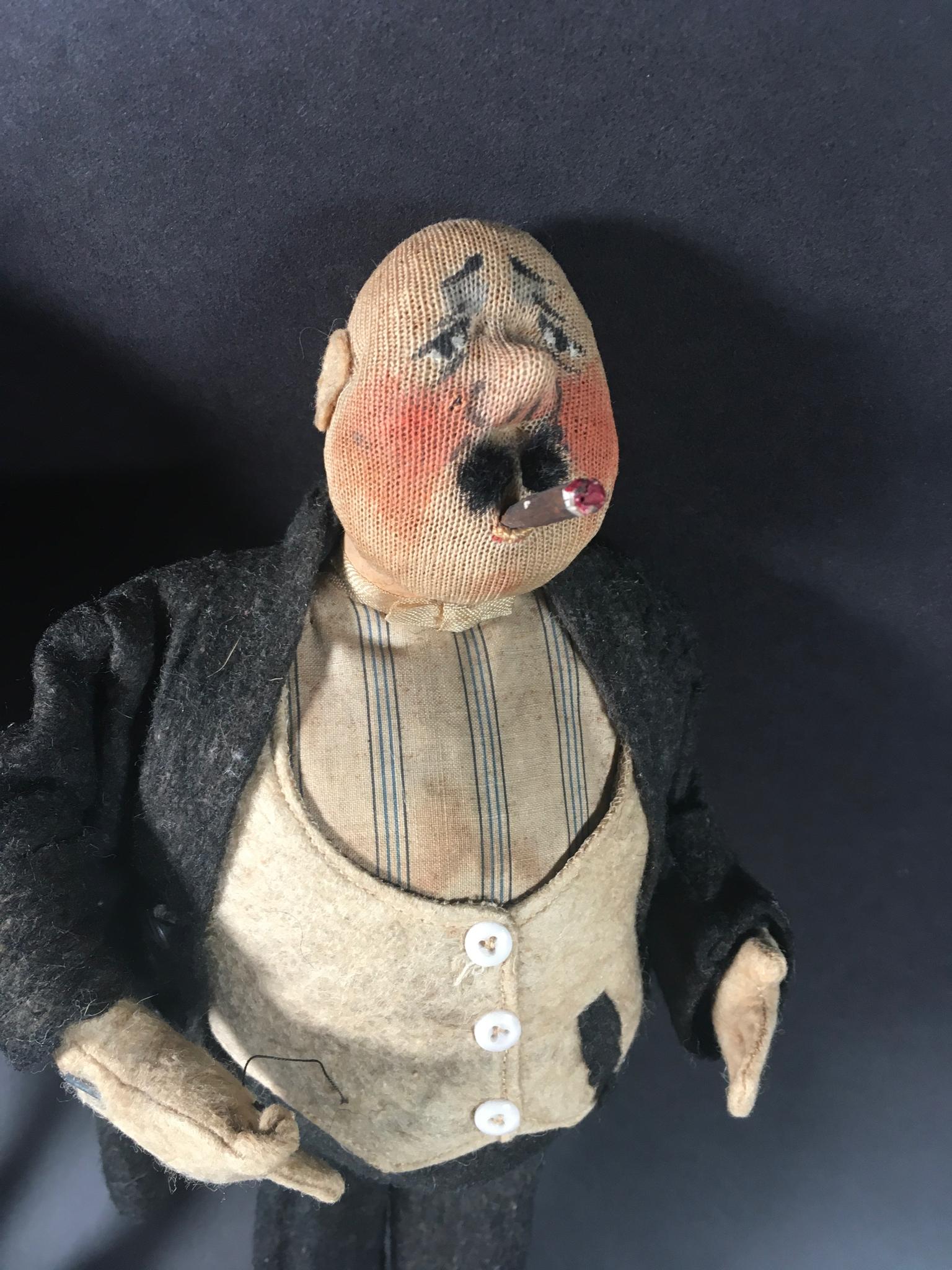 Art Deco Folk Art Felted Wool and Wire Male Character Dolls, Collection of Three For Sale