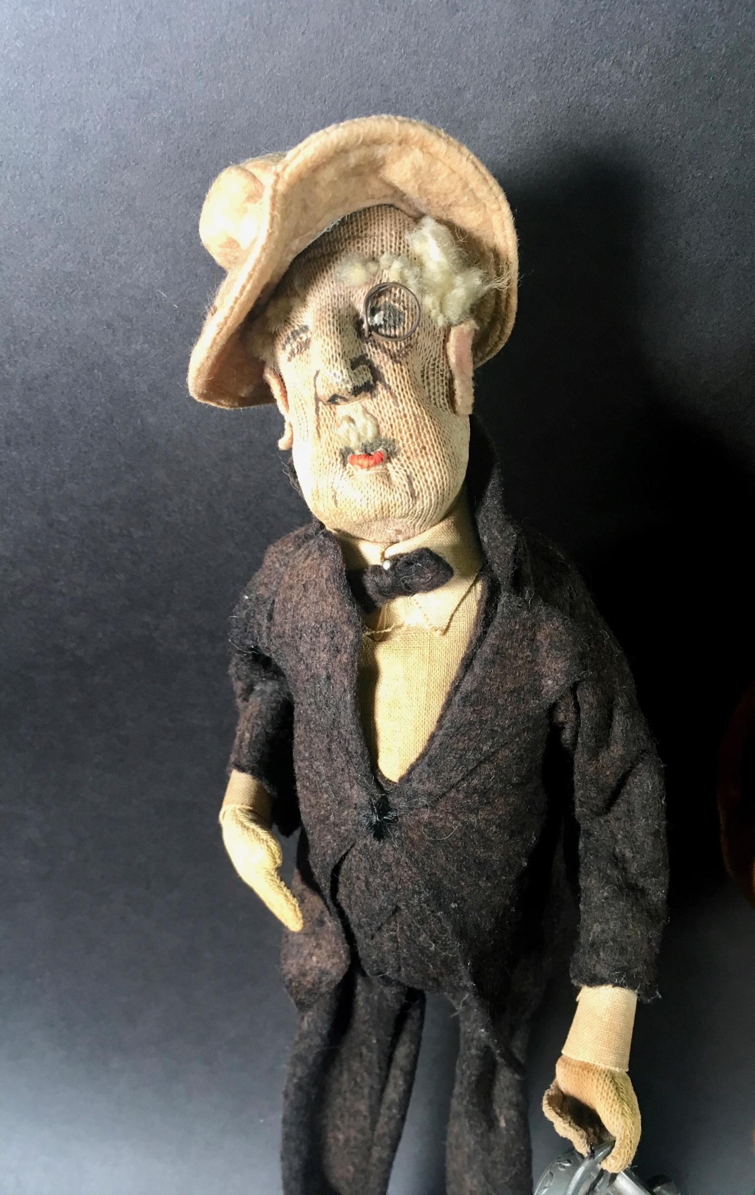 20th Century Folk Art Felted Wool and Wire Male Character Dolls, Collection of Three For Sale