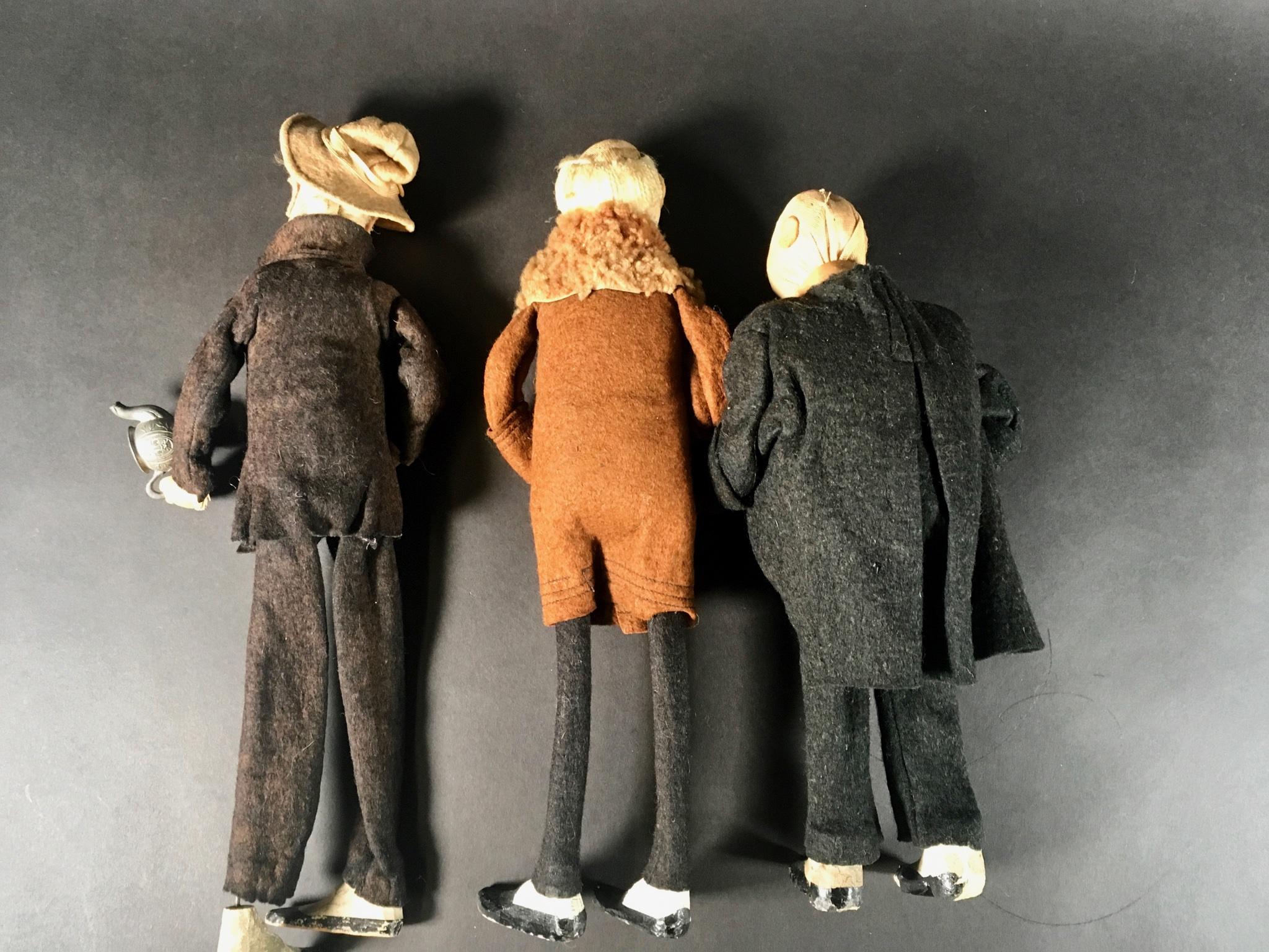 Metal Folk Art Felted Wool and Wire Male Character Dolls, Collection of Three For Sale