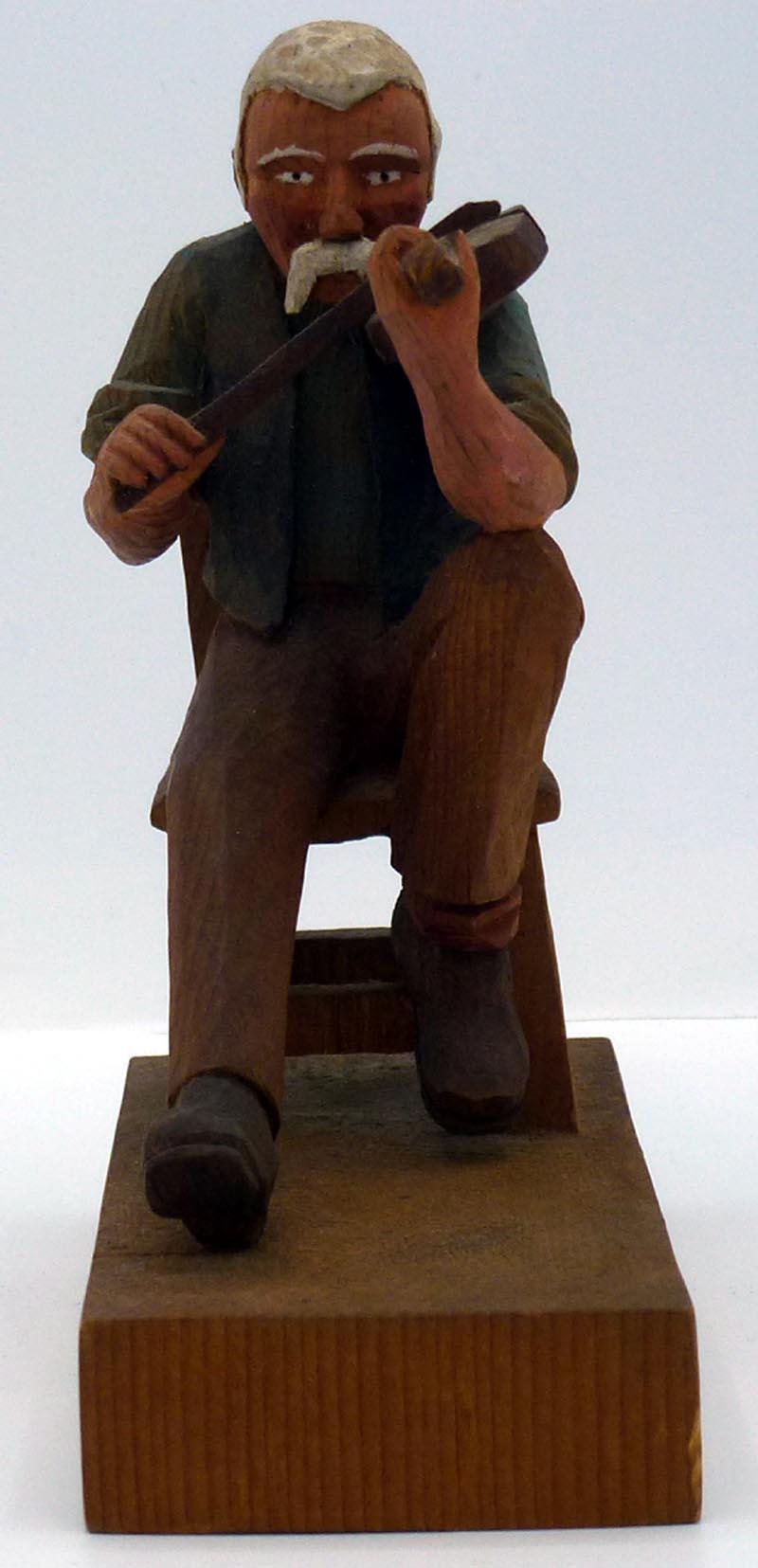 Late 20th Century Folk Art fiddle player with long mustache, playing violin, by Jack Eichbaum.