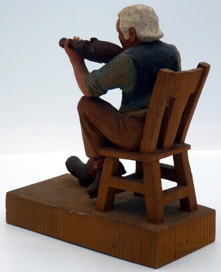 Folk Art fiddle player with long mustache, playing violin, by Jack Eichbaum. 1