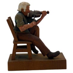 Vintage Folk Art fiddle player with long mustache, playing violin, by Jack Eichbaum.