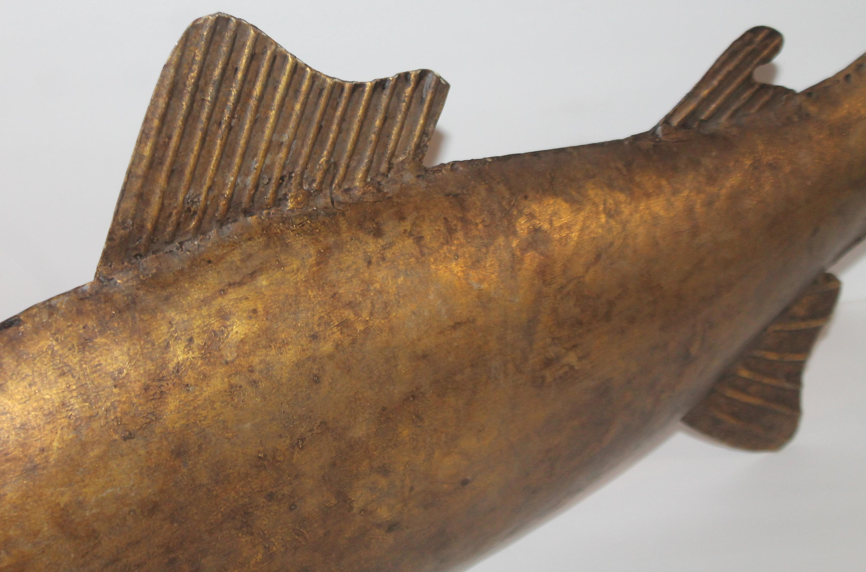 American Folk Art Fish Sculpture Gilded Metal