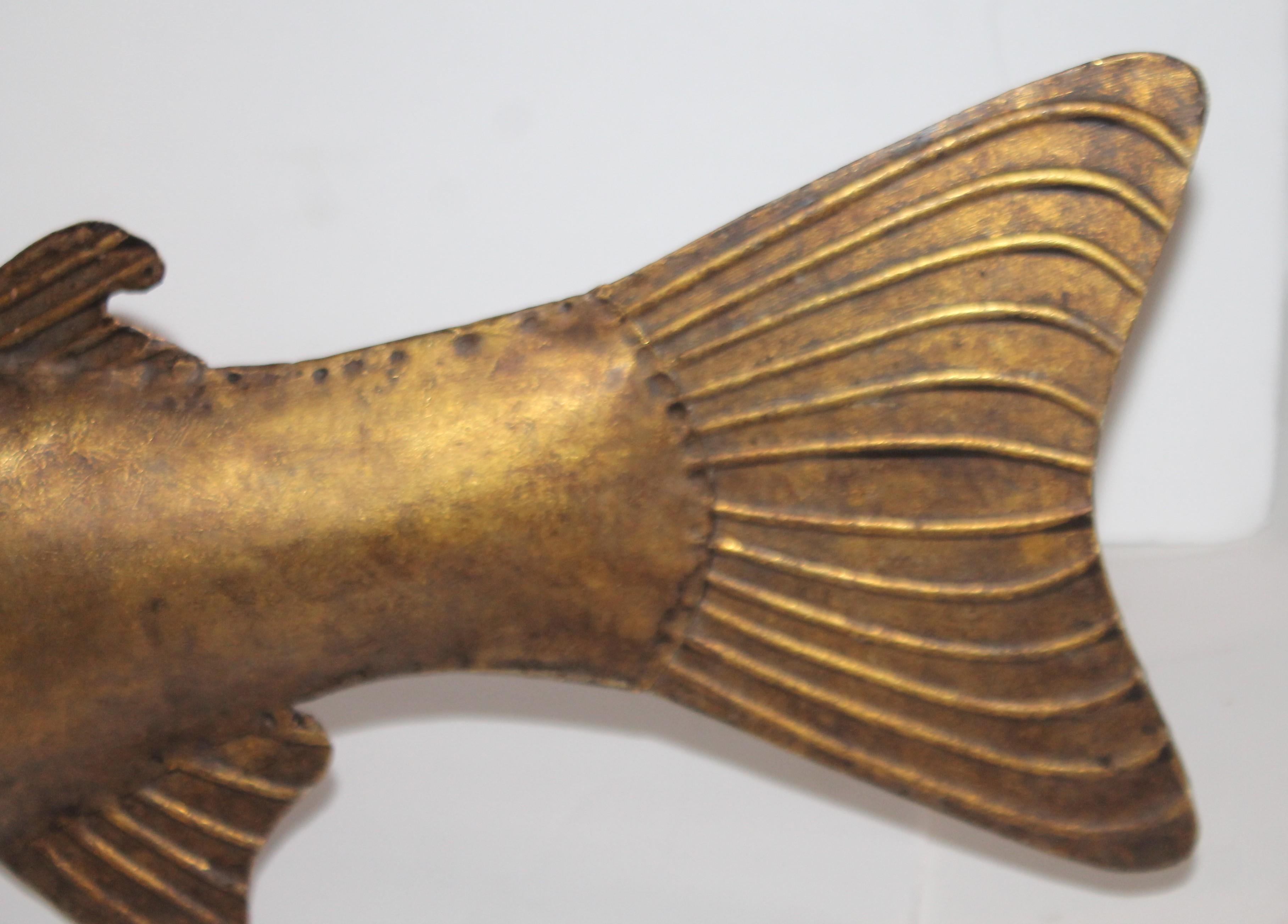 Hand-Crafted Folk Art Fish Sculpture Gilded Metal