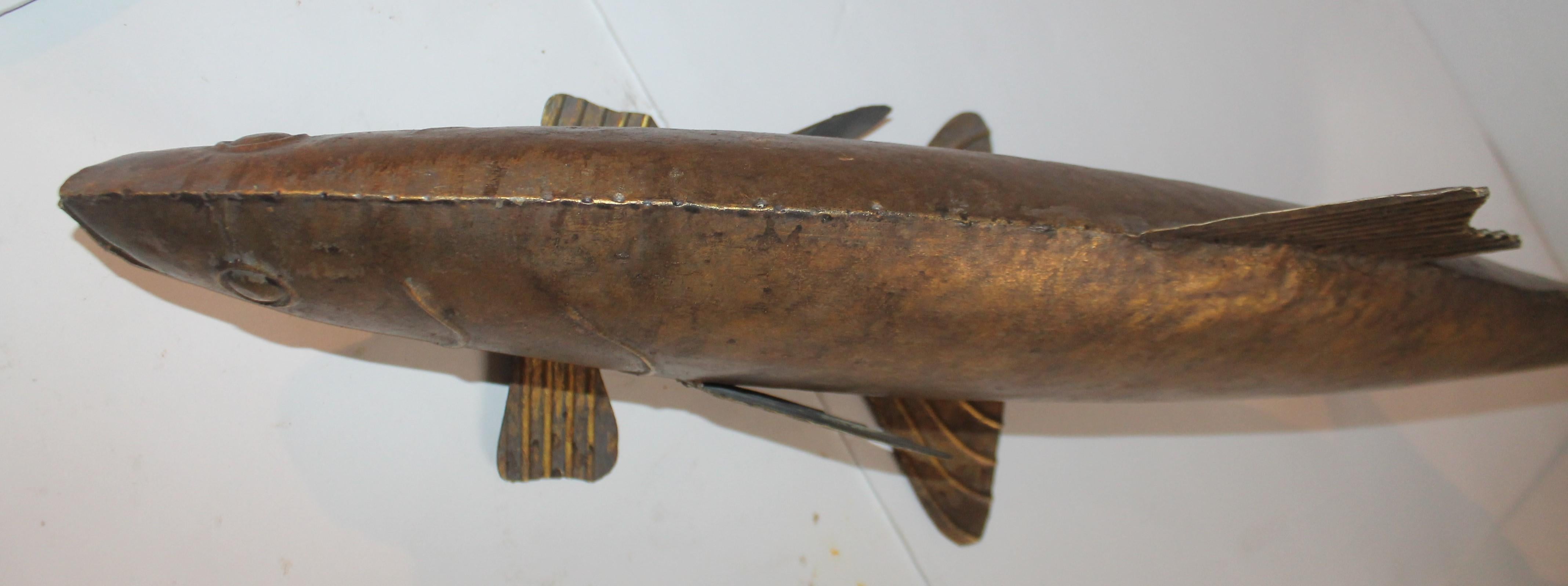 Folk Art Fish Sculpture Gilded Metal In Good Condition In Los Angeles, CA