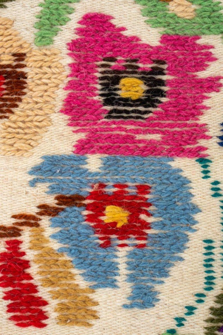 Folk Art Floral Hand-Woven Wool Runner / Rug For Sale 1