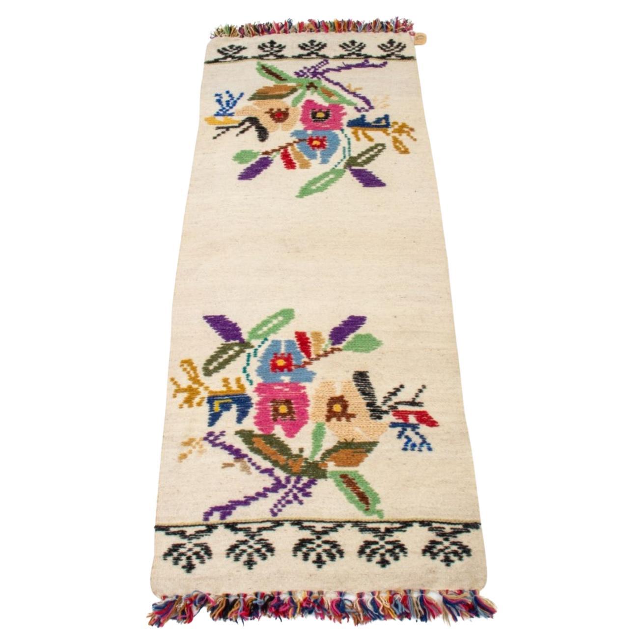 Folk Art Floral Hand-Woven Wool Runner / Rug For Sale