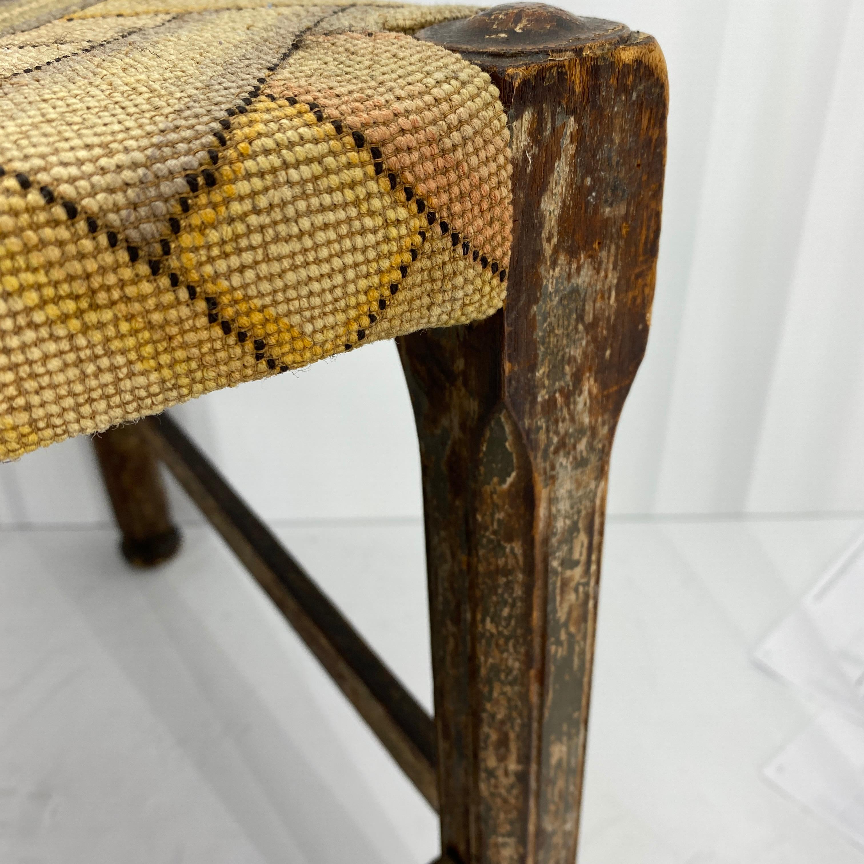 Folk Art Footstool with Woven Seat 12