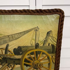 Folk Art Found Material Seaside Boat Cannon Oil Canvas Painting, Bill Kane 1947