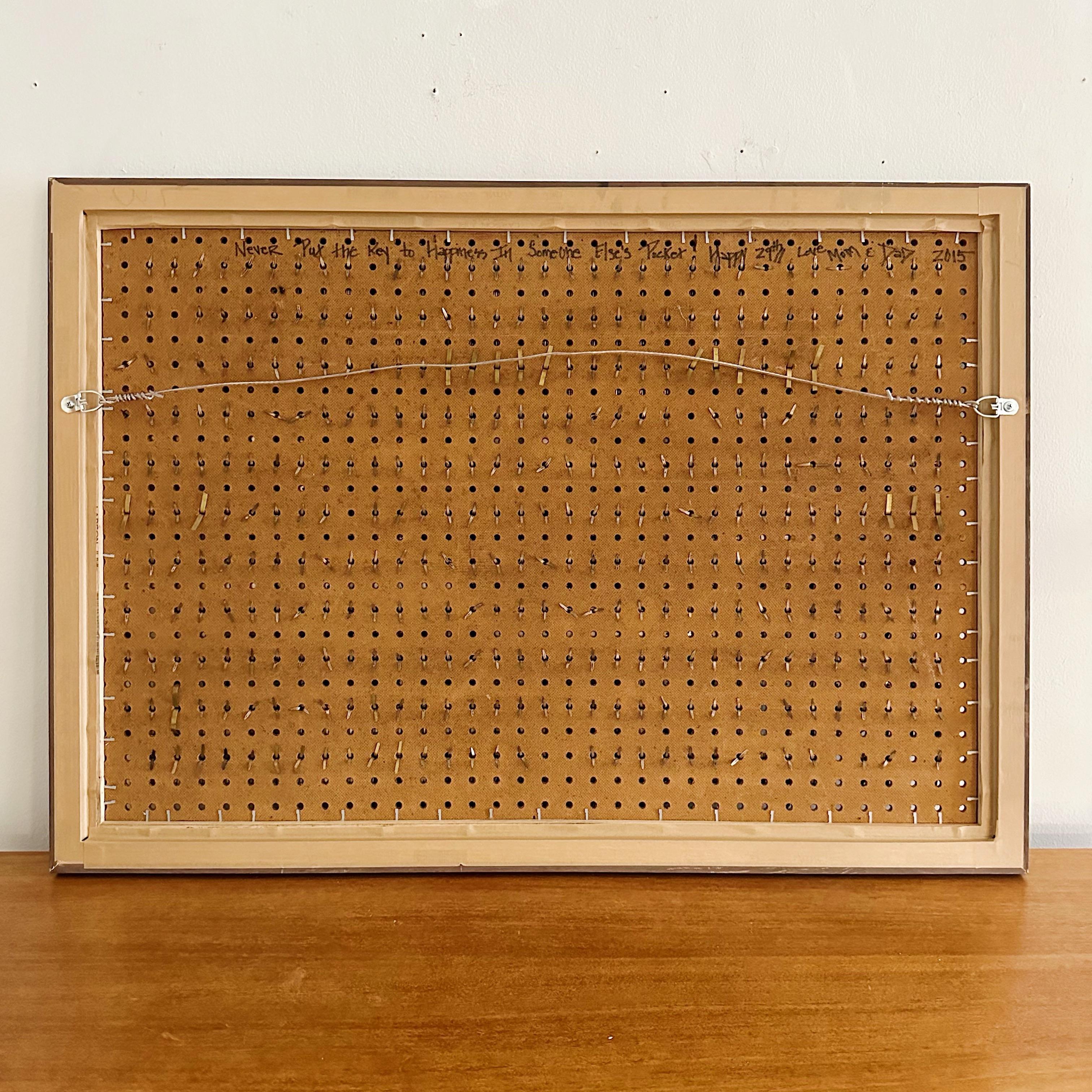 Folk Art Framed Vintage Keys on PegBoard For Sale 2