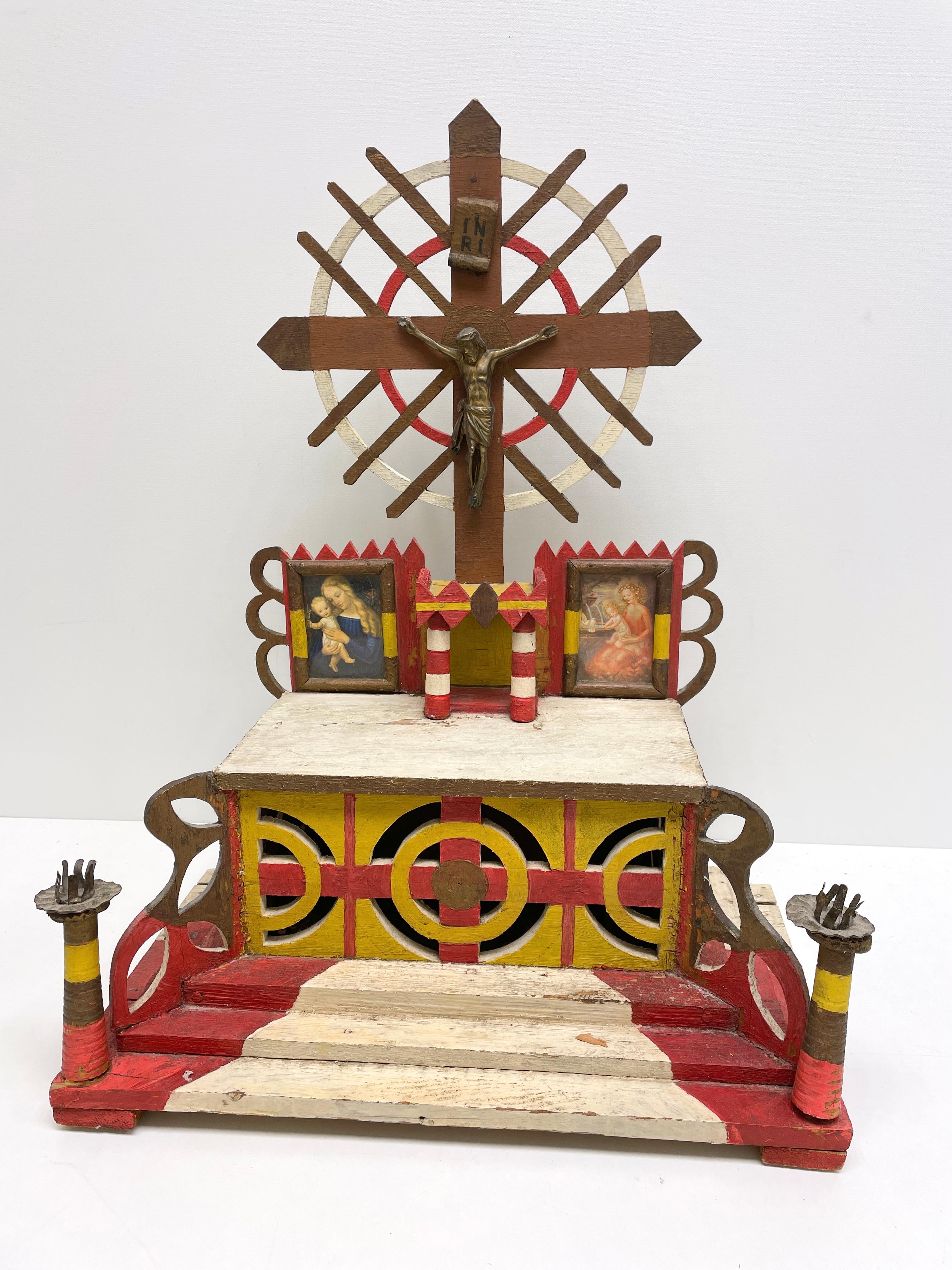 Folk Art Franconia House Altar with Accessories Early 20th Century Wood Carved For Sale 9