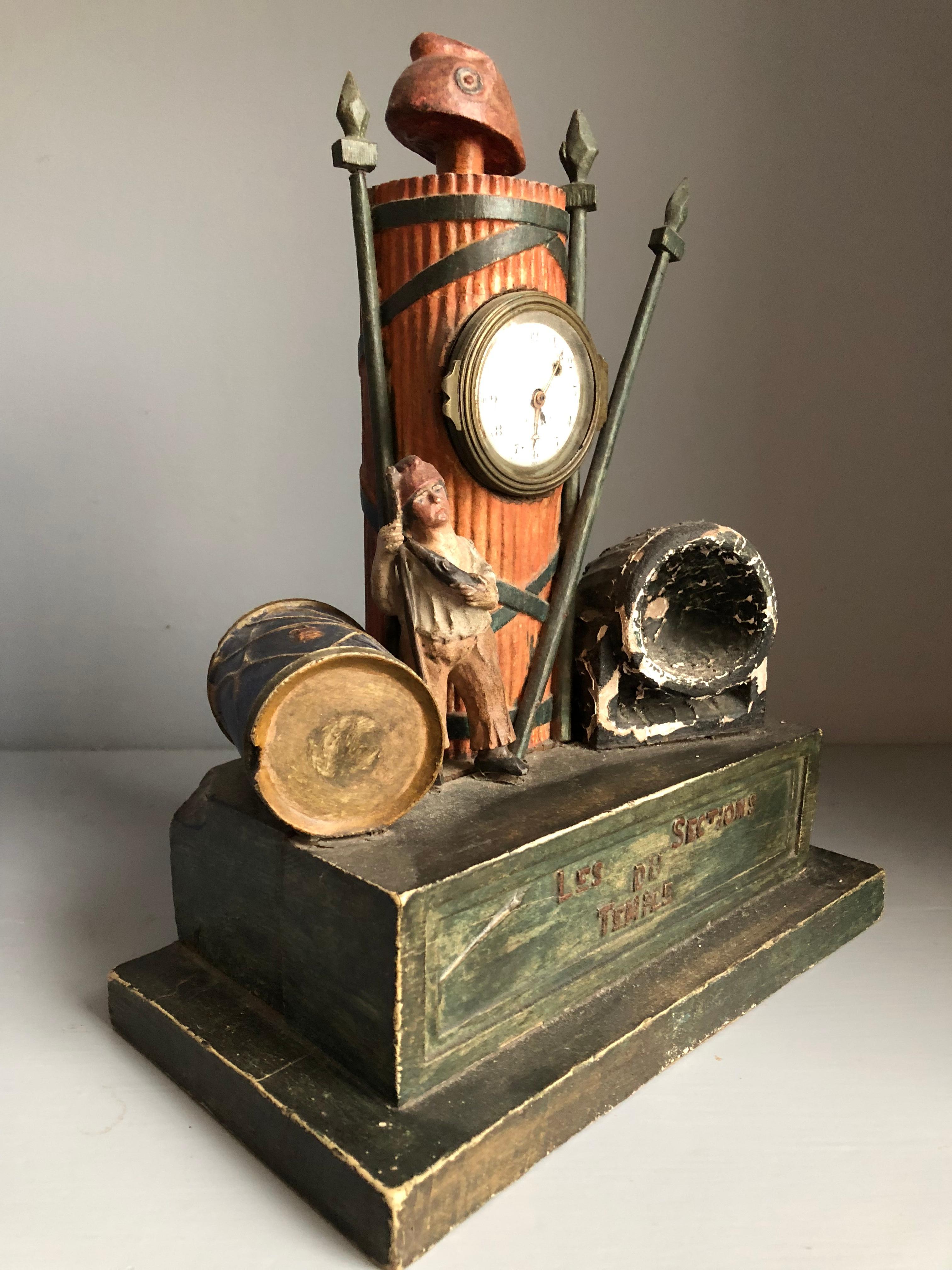 Wood Folk Art French Revolution Clock, Early 19th Century For Sale