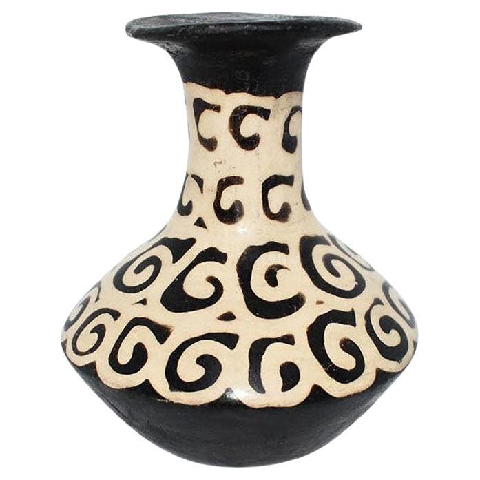 Folk Art Geometric Black and White Flower Vase For Sale