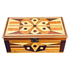 Folk Art Geometric Inlaid Wood Small Hinged Box