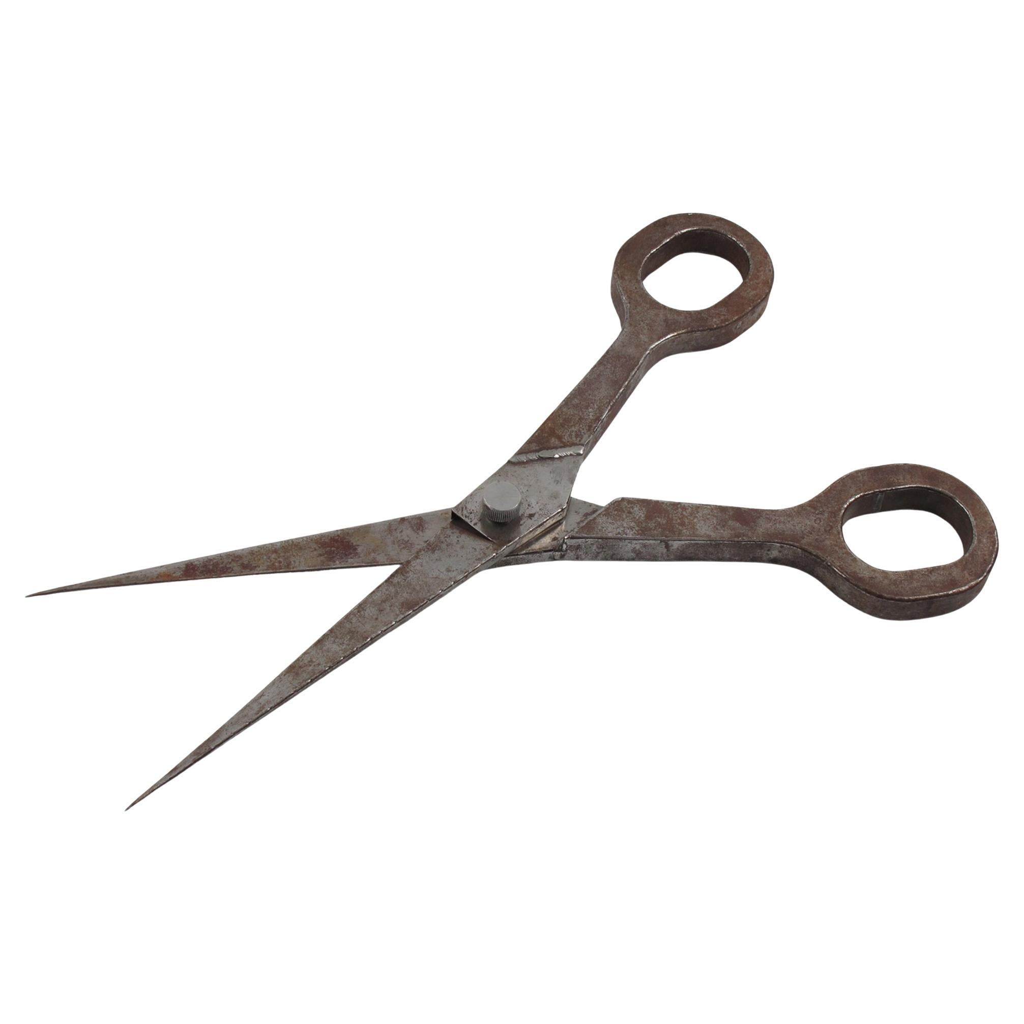 Folk Art Giant Metal Scissors Industrial Store Display Schild, um 1950