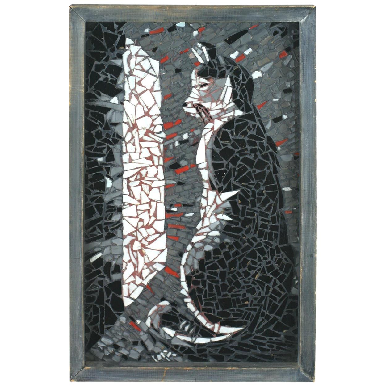 Folk Art Glass Shard Cat Picture